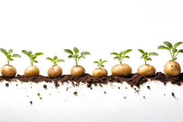 potato in soil on white background