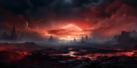 Wall Mural - abstract scifi landscape painting with dreamy design background artistic and futuristic. concept abs