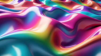 Sticker - gleaming chrome fabric bright gradient 3d wave background