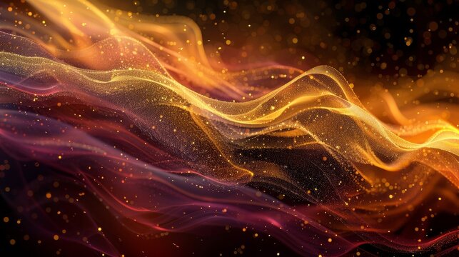 Autumn design with gradient from maroon to yellow glowing particles and wave-like textures wallpaper