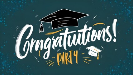 congratulations! greeting sign for graduation party in university, school, academy. handwritten brus