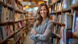 © Tatiana - A woman stands in a library with her arms crossed and a smile on her face