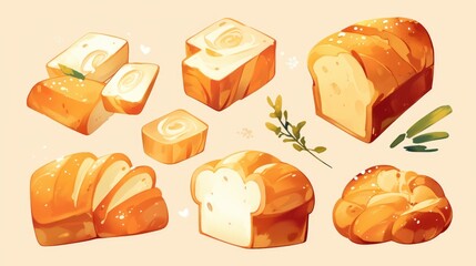 Poster - An appetizing and flavorful loaf of bread that evokes thoughts of a local bakery and a satisfying dinner A wholesome and fresh meal option depicted in a charming cartoon style 2d illustrati