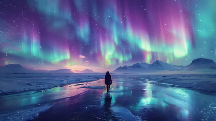 breathtaking image of northern lights dancing across night sky above snowy arctic landscape painting