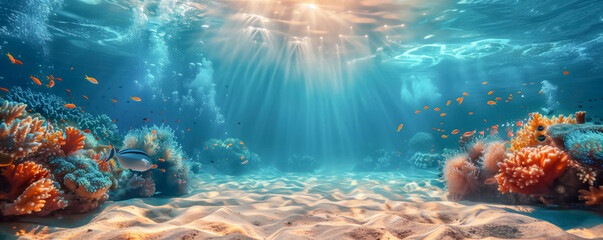 Wall Mural - View of water and sand undersea bottom. Background concept.