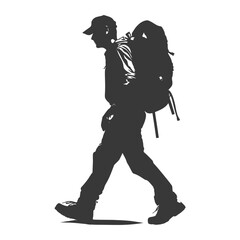 silhouette backpacker man in action full body black color only