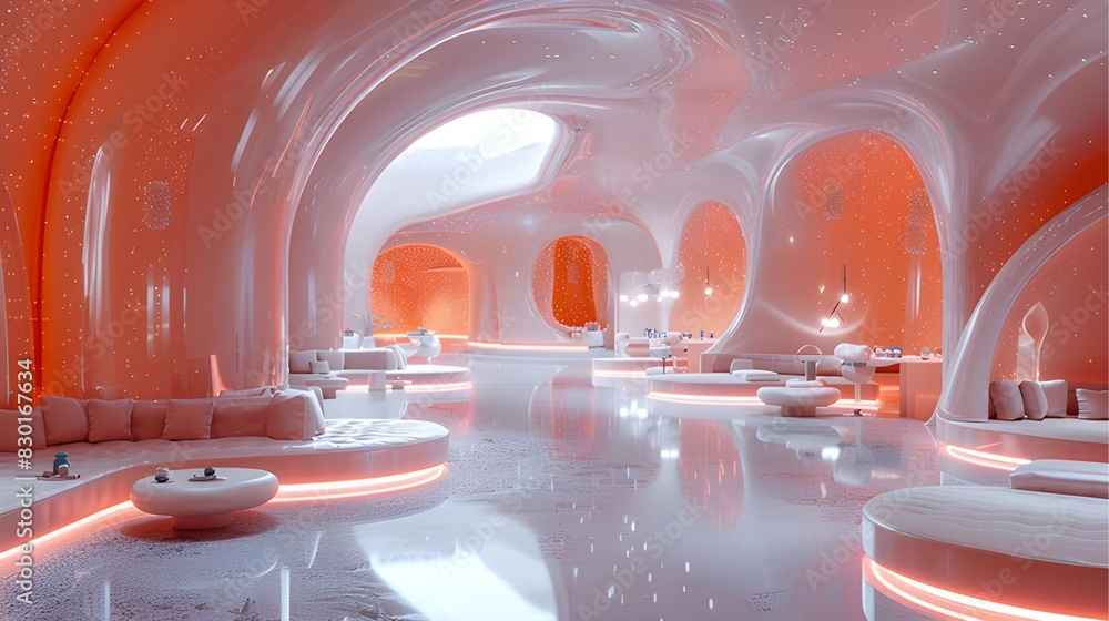 High-Tech Minimalist Seating Area in a Sci-Fi Themed Space, Innovative ... - High-Tech Minimalist Modern Living