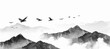 © meta - Black and white ink painting, several birds flying in the sky, in the style of Chinese artists, simple background.