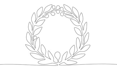 Wall Mural - Wreath one line continuous. Line art wreath. Hand drawn vector art.