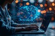 © Sandu - Person using laptop with network dots in background