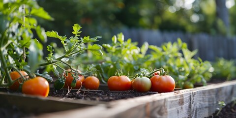 Wall Mural - garden bed with tomatoes growing