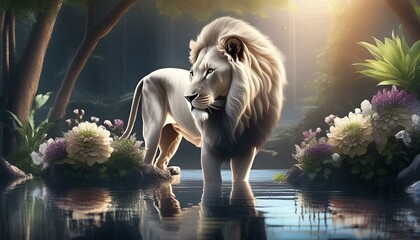Wall Mural - A lion in the night 
