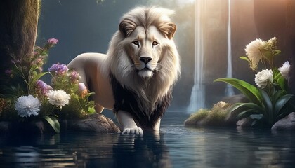 Wall Mural - White lion in the jungle 
