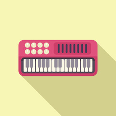 Wall Mural - Flat design illustration of a vintage pink synthesizer with shadows, on a pastel yellow backdrop