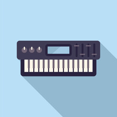 Sticker - Vector image of a digital piano with a minimalist style on a blue background