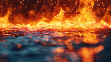 Wall Mural - Abstract fire waves meeting tranquil water waves in a vibrant background in