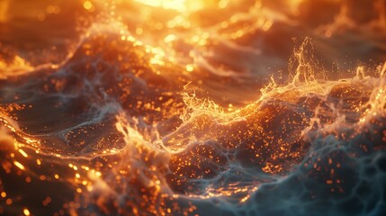 Wall Mural - Fluid abstract background with waves of molten fire and crystalline water in