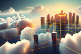 Fototapeta  - city skyline in the night, cloud computing network wallpaper, cloud computing management information system concept, business development abstract background