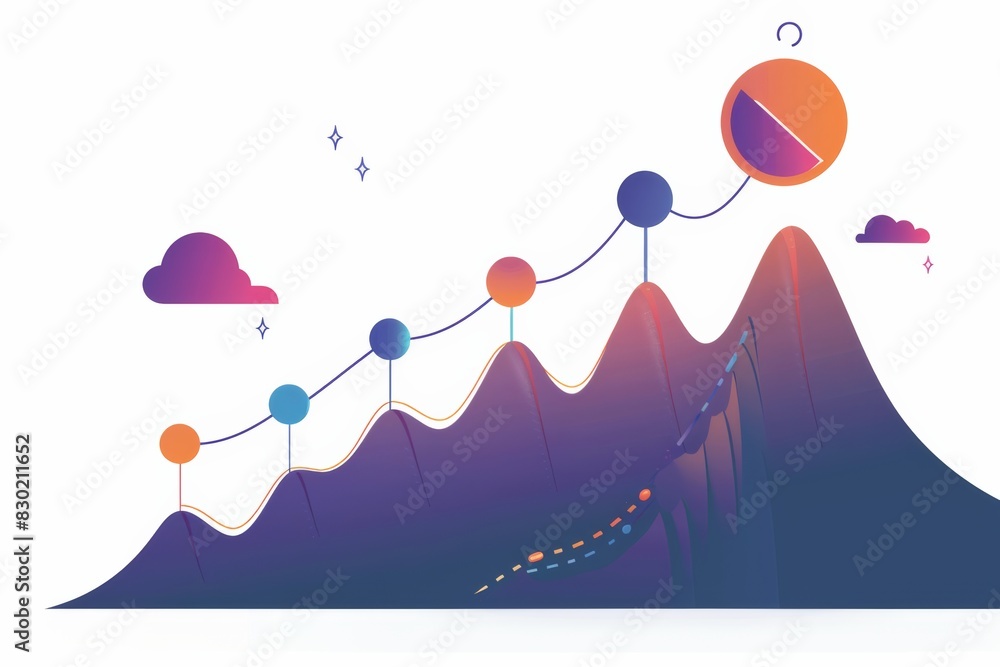 colorful graph and chart with finance data showing trend