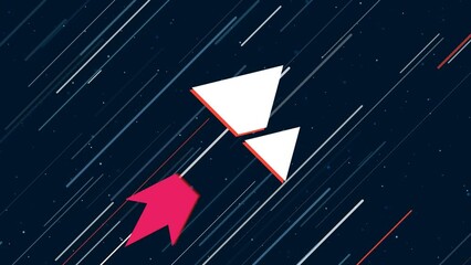 Wall Mural - Mountains symbol flies through the universe on a jet propulsion. The symbol in the center is shaking due to high speed. Seamless looped 4k animation on dark blue background with stars