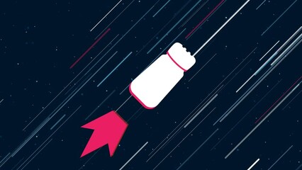 Wall Mural - Pepper shaker symbol flies through the universe on a jet propulsion. The symbol in the center is shaking due to high speed. Seamless looped 4k animation on dark blue background with stars