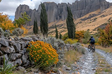 Man Cycling Down a Dirt Road