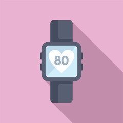 Sticker - Flat design illustration of a smartwatch with a heart rate monitor feature on a pink background