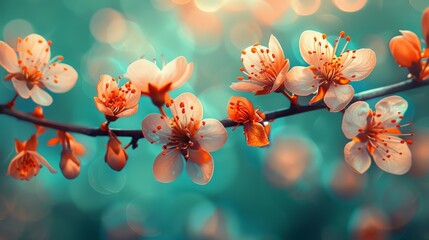  A close-up of a flower on a branch with a bouquet of light in the background of a blurred image of a bouquet of trees