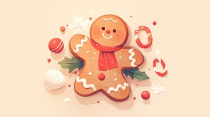 Poster - Illustration of a festive gingerbread man cookie shaped like a little man complete with colorful icing perfect for spreading holiday cheer during Christmas and New Year s celebrations Creat