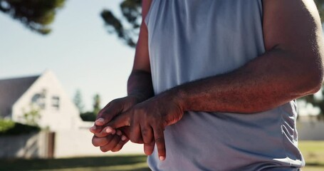 Canvas Print - Sports, basketball and man with finger injury, accident or pain for training or game at outdoor court. Fitness, workout and African male athlete with muscle sprain in hand for match or practice.