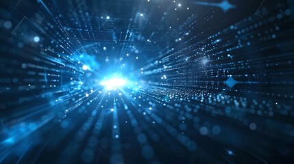 Wall Mural - dynamic digital data stream visualization, blue tech abstract background, cyber tunnel concept, mode