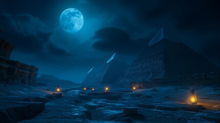 Canvas Print - At night near the Great Pyramids of Giza Egypt the_002