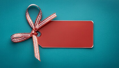 Wall Mural - red gift tag with ribbon blank plain isolated background photo png file