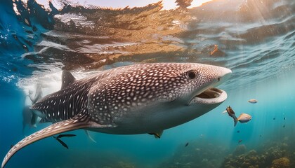 whale shark eating plankton in tropical sea giant whale shark swim underwater