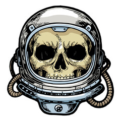 Wall Mural - Human skull astronaut helmet sketch engraving color PNG illustration. Scratch board style imitation. Hand drawn image.