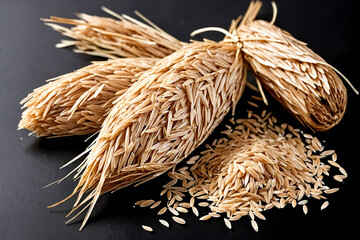 Wall Mural - Close-up of Dried Rice Grains on Black Background