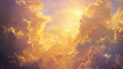 Wall Mural - The sky is filled with clouds and the sun is shining through them