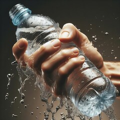 Wall Mural - Close up of hand holding a bottle of water splashing out graphic illustration image generative ai