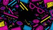 © melhak - Retro 80s style background with flashy colors and blank middle section - graphic design, advertising, nostalgia