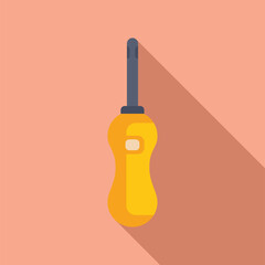 Wall Mural - Vector illustration of a flat design, minimalist yellow and black screwdriver on a warm pastel background