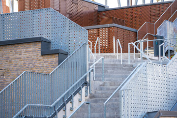 Wall Mural - Concrete stairs with white railings.