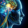 © NMQ Creations - Futuristic Humanoid: Neon Neural Network and Enigmatic Gaze