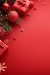 Wall Mural - christmas decoration on red background