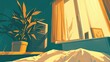 © AkuAku - A cozy spot for unwinding and catching some Z s in an empty bedroom setting featuring a bed dark room with a curtained window and a potted plant Whether in a hotel or a home apartment this