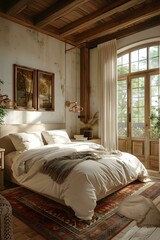 Wall Mural - Bedroom with Bed, Window, Carpet, and More