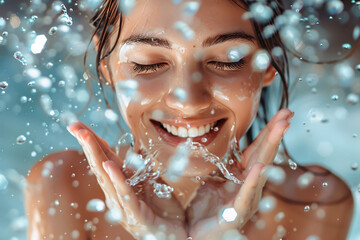 Joyful woman enjoying splashing water