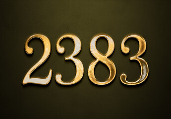 Old gold effect of 2383 number with 3D glossy style Mockup.	