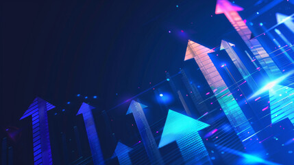 Poster - Vibrant image depicting 3d arrows pointing upwards, symbolizing business or financial growth