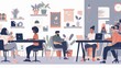 © Sasint - Flat design workplace with diverse characters interacting