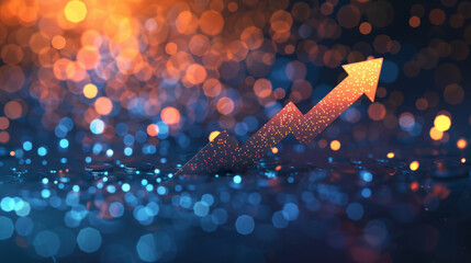 Poster - Digital illustration of a rising arrow graph representing progress with a sparkling bokeh background